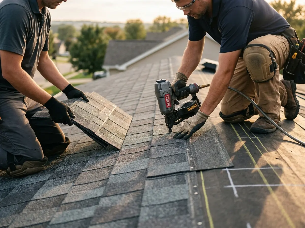 Professional roofer working on a residential roof in Ocala
